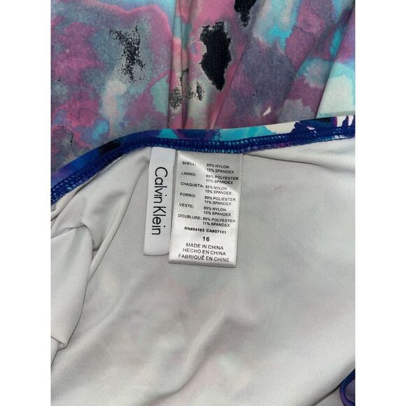 Calvin Klein Women's Printed Pleated Tummy Control One Piece Swimsuit Size 16 - Picture 3 of 7